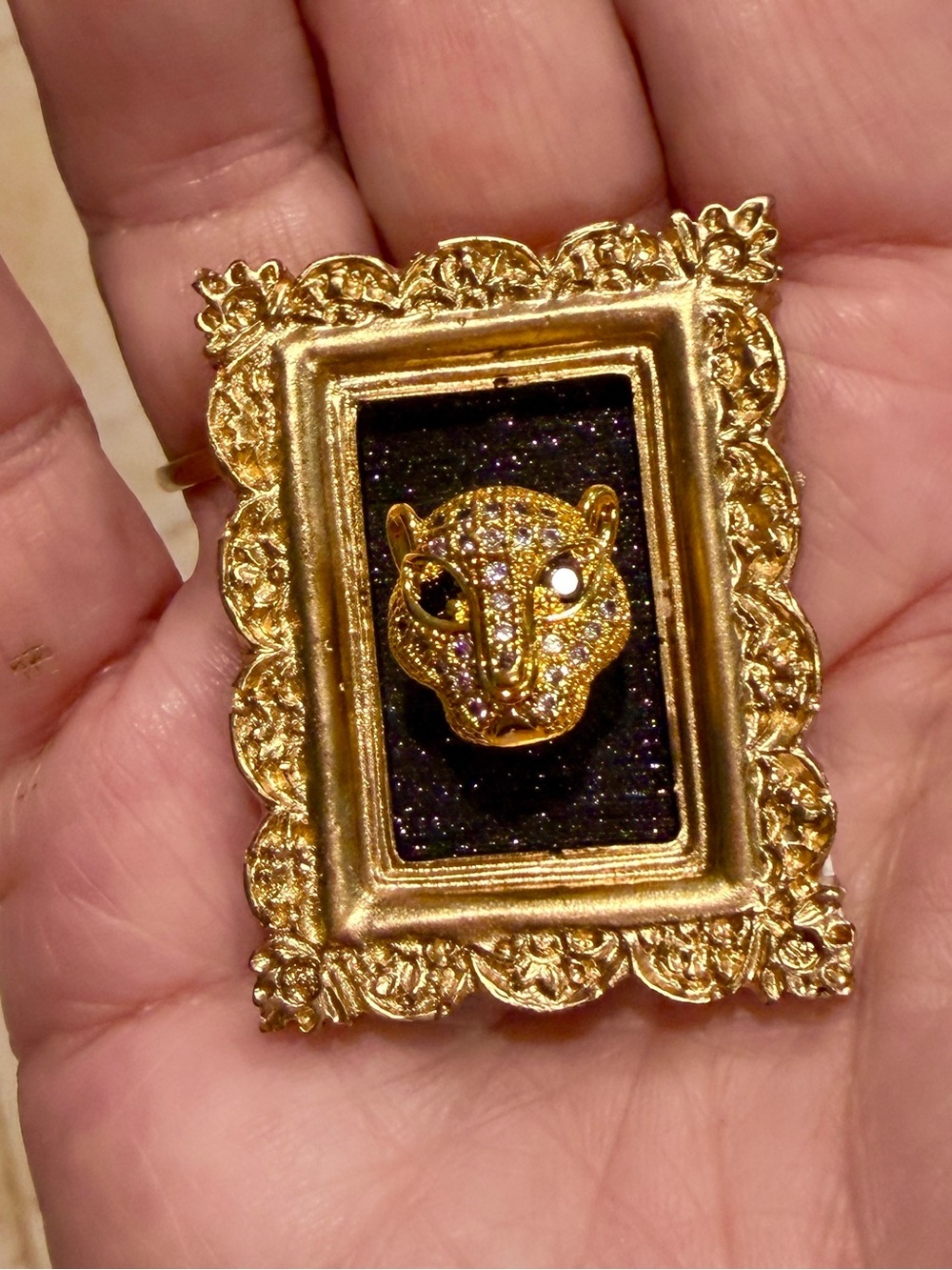Tiny Gold Framed Leopard Art Mini Magnet / Easel Decor